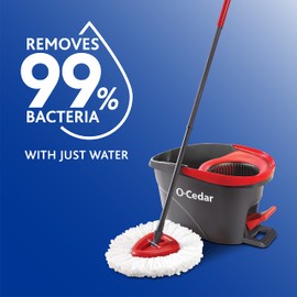 O-Cedar O-Cedar Easywring Microfiber Spin Mop & Bucket Floor Cleaning System with 1 Extra Refill,Red / Gray