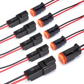 WOODGUILIN 2 Pin DT Connector Waterproof 2 Wire Connector Deutsch Automotive Electrical Connector Male Female Plug with 16 AWG Cable,for Car,Truck,Boat,LED Work Light.5 Pairs(2P DT Black)