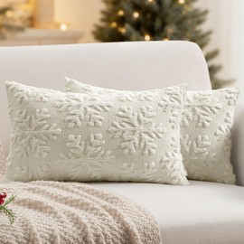 Christmas Cream White Lumbar Throw Pillow Covers Snowflakes Decorative 12×20 Inch Faux Wool Winter Festival Couch Pillow Covers Set of 2 Farmhouse Holiday Home Decors for Sofa Livingroom Bed