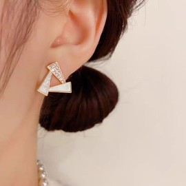 YDSURE Seashell Earrings, Women's, Simple Design, Dangling Metallic, Hypoallergenic, Ring, 18K Gold, Sparkling, 925 Silver, Diamond, Metal Allergy-free, Pearl, Simple Sparkle, Fashion, Sterling Silver