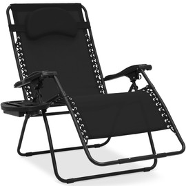 Best Choice Products Oversized Zero Gravity Chair, Folding Outdoor Patio Lounge Recliner w/Cup Holder Accessory Tray, Pillow - Black