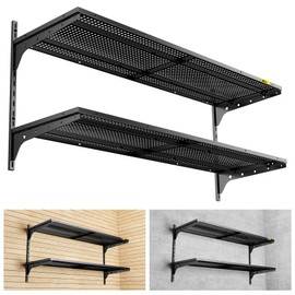 Brukid 2 Tier 1.3x4ft Garage Shelving Wall Mounted, 400 lbs Load Capacity，15.6x48inch per Shelf Height Cassette Adjustable Floating Shelves(Black)