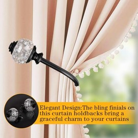 USFOOK - Paquete de 2 alzapaños decorativos para cortinas (2 paquetes/1 par), ganchos para cortinas traseras para pared con remates translúcidos (6.1 pulgadas de largo x 4.1 pulgadas de ancho)