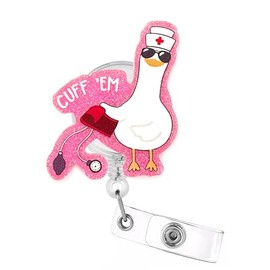 Celokiy Funny Silly Goose Nurse Badge Reel – Pink Glitter Retractable ID Holder for Nursing Students & Medical Staff