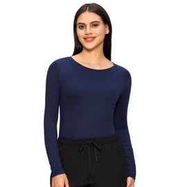 floralhue Underscrub Long Sleeve Women, Scrub Undershirts Crew Neck Comfort Tee with Ultra Soft Fabric, Navy Blue, M