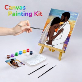 VOCHIC Couples Paint Party Kit Pre Drawn Canvas for Painting for Adults Paint and Sip Date Night Games Art Set (Wedding Couple, 8x10 in)