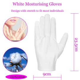 100% Cotton Gloves for Eczema,1 Pairs White Cotton Moisturizing Gloves Over Night Bedtime | Cosmetic Inspection Premium Cloth Quality | Dry Sensitive Irritated Skin Spa Therapy Secure Wristband