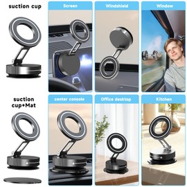 Kaoreies Vacuum Magnetic Phone Holder for Magsafe(Must be Smooth Pad),Strongest Suction Magnetic 360° Adjustable Car Phone Holder, Cell Phone Holders with Adhesive Paper (JT89-Black-1)