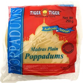 Madras Plain Pappadums Uncooked | Microwaveable or Deep Fry | Vegan Poppadums | Gluten Free | No Artificial Flavours, Colours or Preservatives | 1 x 250g Pack