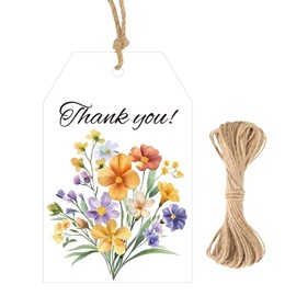 G2PLUS 50Pcs Thank You Tags - 3.3x2.2 in Floral Gift Tags with String, Thank You for Celebrating with Us Tag, White Paper Party Favors Hangtag for Wedding, Baby Shower, Bridal Shower, Birthday