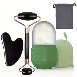 Rodillo de hielo y gua sha facial, kit de masaje para rostro, herramientas de masaje manual reutilizables, exquisita caja de regalo，adecuado para el c