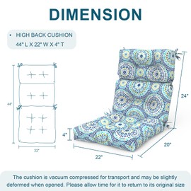 DYTXIII Set of 2 Outdoor High Back Chair Cushions 44"x 22",Water Repellent Rocking Seat Cushions Replacement, Seat/Back Chair Cushions for Patio,Porch,Balcony and Indoor - Delancey Lagoon