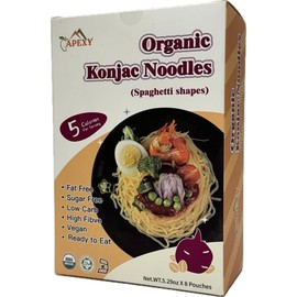 Apexy Organic Shirataki Konjac Noodle with Organic Oat Flour 42.24oz 8 Pouches Inside Healthy Diet, Low Calorie, Low-Carb Gluten Free, Vegan, Keto and Paleo-Friendly. (Spaghetti Shapes)