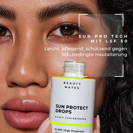 Sun Protect Drops (30ml) – Leichtes Sonnenschutz-Serum mit LSF 50 – leichte Textur & nicht fettend – Wasserfest – vermeidet Pickel - mit Panthenol, Hyaluronsäure, Vitamin E – vegan - by Beauty Mates