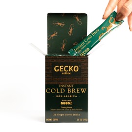 Gecko Coffee Instant Cold Brew Coffee, 100% Arabica Medium-Dark Roast Instant Coffee Packets Single Serve, Smooth, Rich Taste, Great for Hot or Iced Drinks, Sugar-Free Cold Brew Packets, 25 Sticks