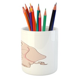 Lunarable Cartoon Pencil Pen Holder, Little Holds Heart Shaped Lollipop Romantic Valentine's Day Theme, Ceramic Pencil Holder for Desk Office Accessory, 3.6" X 3.2", Pale Pink