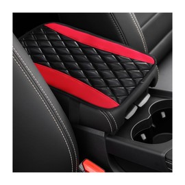 Dickno Car Center Console Cushion Pad, Universal Leather Waterproof Armrest Seat Box Cover, Comfortable Auto Armrest Cover Protector, Car Interior Decor Accessories for Most Vehicles (Black & Red)