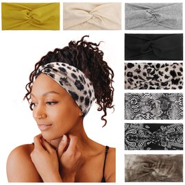 Tobeffect 8 Pack Turban Headbands for Women Non Slip Leopard Print Boho Head Wrap Accessories Elastic Hair Band for Women's Hair