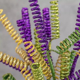 Unbranded Set of 6 Decorative Mardi Gras Glitter Curly Spring Spray 16" Stems