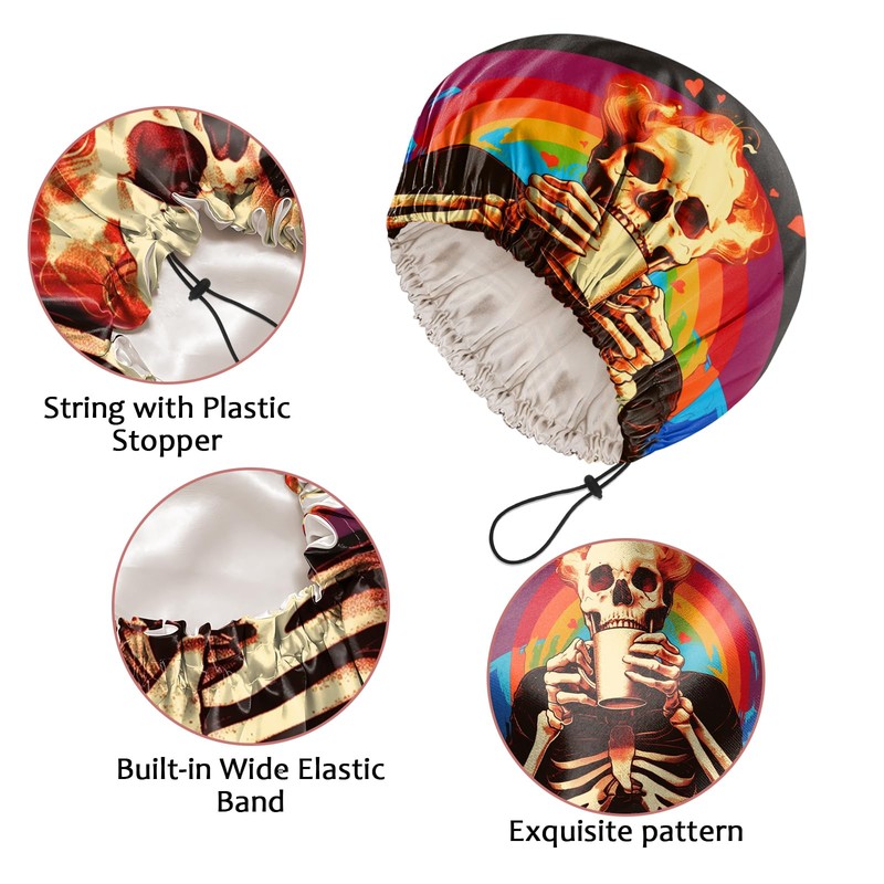 Cabreche Luxury Shower Cap Satin Silk Lined Adjustable Elastic Reusable