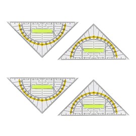 Set of 4 set squares with handle, shatterproof, flexible triangle, geometry, multi-purpose triangle ruler with protractor, triangle ruler one, versatile tool, for school, office, primary school,