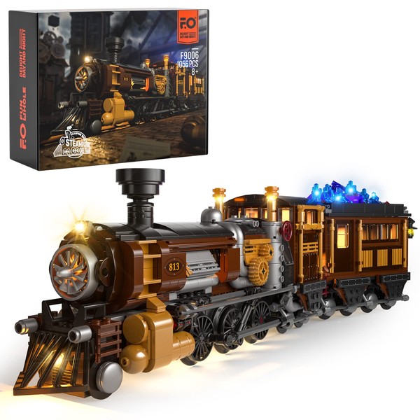 FUNWHOLE Train Lighting Building Bricks Set - Steampunk Ore Train