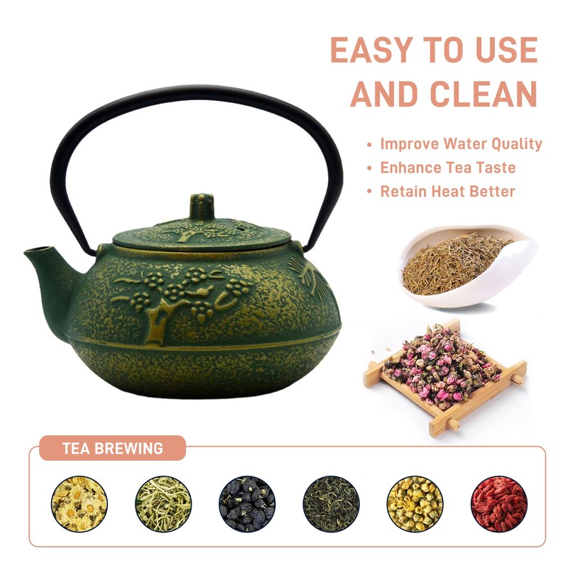 900ml Small Cast Iron Tea Kettle, SECHUDO Teapot Coated with