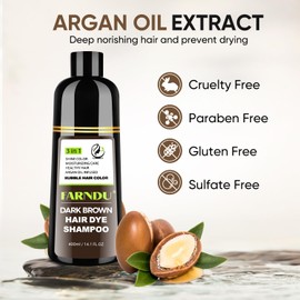 Farndu Dark Brown Hair Dye Shampoo for Women Men, Instant Gray Hair Coverage Herbal Ingredients Natural 3 In 1 Hair Color Shampoo