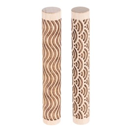 HARFINGTON 2pcs Wood Clay Roller 4" Water Wave Curved Lines Pattern Rolling Pins Pottery Tools Wood Grain Texture Rollers for Clay Baking Dough Playdough DIY