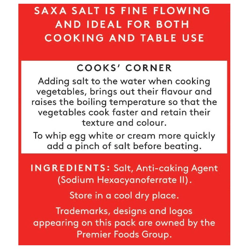 Saxa Table Salt For Table & cooking, 750 g Drum