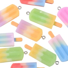 LiQunSweet 10 Pcs Ice Lolly Cream Shape Rainbow Resin Model Charm Pendants with Iron Loop for DIY Craft Scrapbooking Decoration Ornaments - 41.5x14.5mm