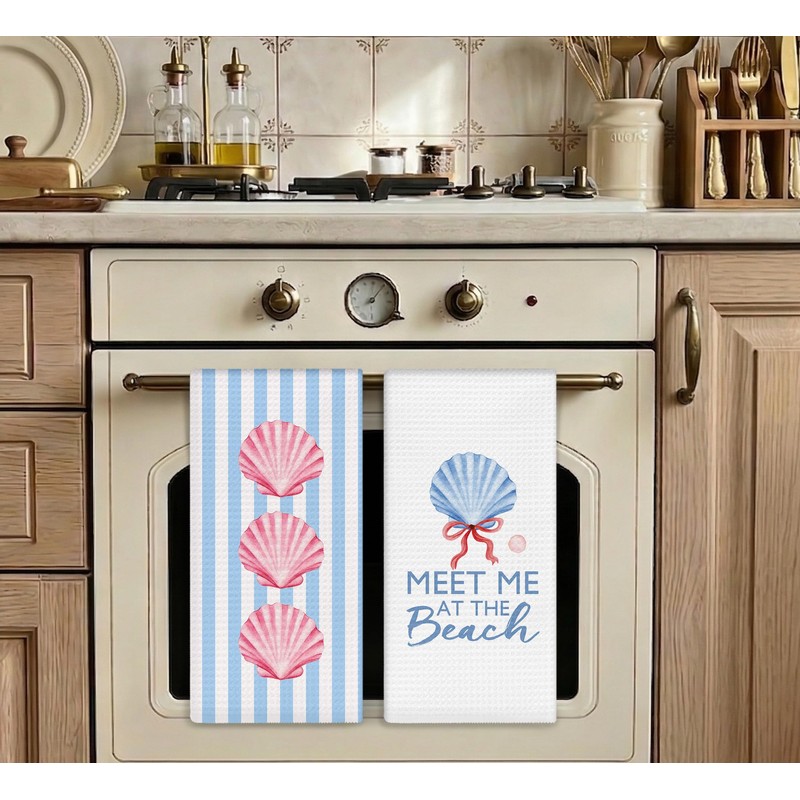 Coastal Preppy Beach Seashell Kitchen Dish Towels Dishcloth 16x24 Inches,