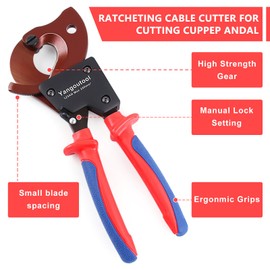 Yangoutool Ratchet Cable Cutter Heavy Duty for Copper and Aluminum Cables, 240mm² Capacity, Sharp Polished Edges, Ideal for Cutting Large Armored Electrical Wires, Perfect for Electricians
