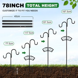 Garden Hose Holder, Upgraded Heavy Duty Water Hose Holder, Freestanding Hose Stand with 2 Shepherds Hooks, Thickened Bird Feeder Pole Detachable Water Pipe Rack Organizer for Outside Yard Lawn
