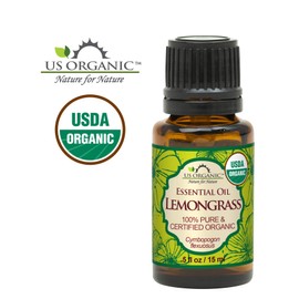 US Organic 100% Pure Lemongrass Essential Oil, USDA Certified Organic, Extracted by Steam Distillation Method, for Hair, Nail Polish Remover, Bees Attraction, and More. 15 ml