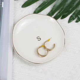 Ceramic Jewelry Tray Trinket Dish Decorative Jewelry Organizer for Earrings Rings Necklaces Bracelet Watch Keys, Birthday Mother's Day Gift for Women (s)