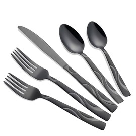 FONGDANLAITE 60 Pieces Black Silverware Set, Heavy Duty 430 Stainless Steel Flatware Utensils, Cutlery Set Service for 12 Including Fork Spoon and Knife, Dishwasher Safe