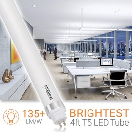 4ft 24W T5 High Output LED Tube Light, 45.75", F54T5 Equal, 5000K (Cool White), Frosted Lens, 3500 lm, G5 Mini Base, 100-277V, Ballast Bypass, Dual-End Powered, LED Shop Light, UL-Listed (4-Pack)