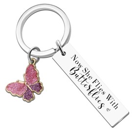 Ivinan Memorial Keychain Thoughtful Bereavement Gifts For Loss Of Mother Grandmother Daughter Sister Sympathy Gift Friend Loved One Now She Flies With Butterflies Ornament Christmas, White