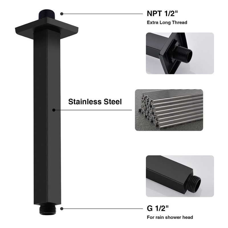 Matte Black Shower Arm with Flange Ceiling Mounted 8 Inch