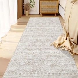Runner Rug 2x7 Boho Geometric Area Rugs: Washable Kitchen Entryway Rug, Soft Non Slip Moroccan Long Hallway Rugs for Bedroom Bathroom Laundry Entryway Staircase Foyer(Ivory Mocha,2'x7')