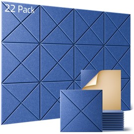 Sonicism 22 Pack X-Lined Acoustic Panels with Self-Adhesive, 12"X 12"X 0.4" Sound Proof Foam Panels, Decorative Soundproof Wall Panels, Sound Absorbing Tile for Home & Offices, Cerulean Blue