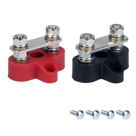 JIQI 2Pcs Bus Bar Terminal Block 1/4" Dual Stud Battery Junction Post, 12V-48V 250A Power Distribution Block for Auto Truck Boat Trailer Solar System Positive and Negative（Red+Black）