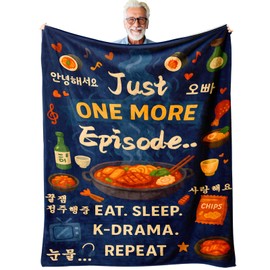 Flannel Throw Blanket 50x60 Inches, Soft Cozy Korean Blanket for Couch Sofa Bed & Dorm, K-Drama Room Decor with Hangul Letters, One More Episode Design, Gift for K-Drama Fans (One More Episode)