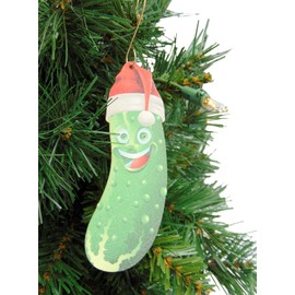 Pickle Ornament with Funny Face Large Wooden Gherkin Christmas Tree Decoration Set with Legend Story Card