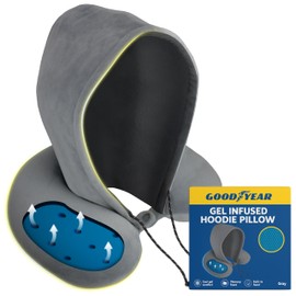 Goodyear Travel Pillow with Hood – Neck Support for Comfortable Travel, Hooded Neck Pillow for Flights and Road Trips, Gray