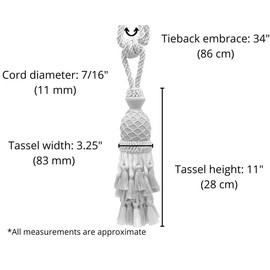 Lavish Large Curtain & Drapery, Hand Crafted Tassel Tiebacks, Tassel Length 11" (27.5cm), 34" Spread (86cm) (Style# TBIL1) White Sands #4001 (White Ivory, Cream Ivory, Light Beige) Set of 2