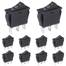 VEXUNGA Rocker Switch 3 Position Rocker Switch 3-Pin On/Off/On 15A 250VAC 20A 125VAC Black Button Rocker Switch 3 Pins Embedded Built-in Switch (Pack of 10)