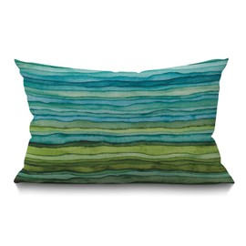 Watercolor Cushion Cover,Stripped Waves Blue and Green Paint Brush Gradient Marine Sea Splash Cotton Linen Throw Pillow Cover Cushion Cover for Sofa Home Decorative Oblong 30 x 50 cm 12x20 Inches