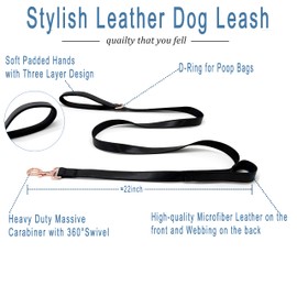 Dog Leash 6ft Long,Traffic Padded Two Handle,Heavy Duty,Double Handles Lead for Control Safety Training,Leashes for Large Dogs or Medium Dogs,Dual Handles Leads (Black, 25MM*6FT)